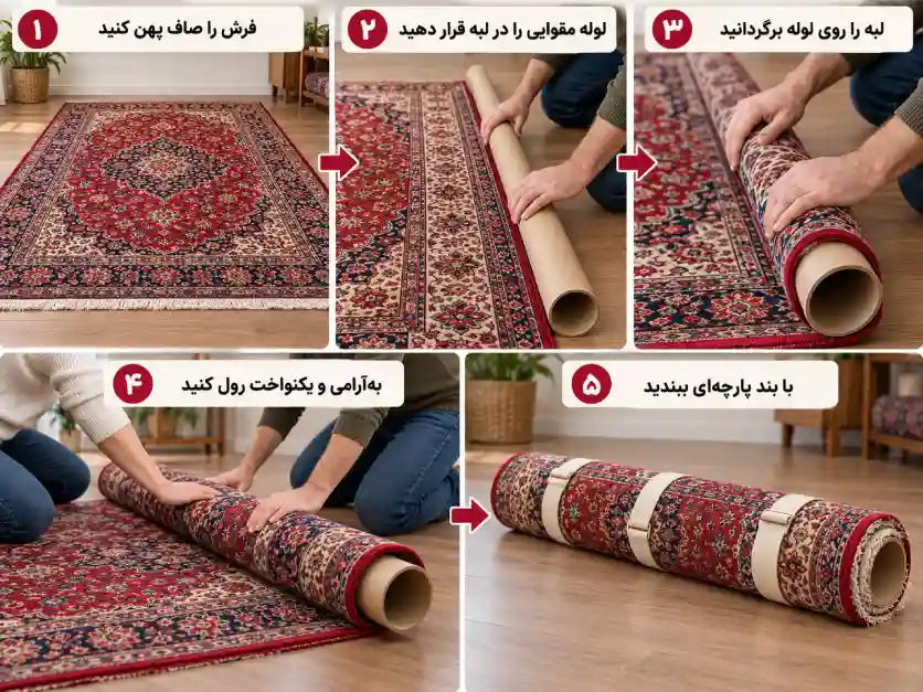 روش صحیح لوله کردن فرش روی لوله مقوایی