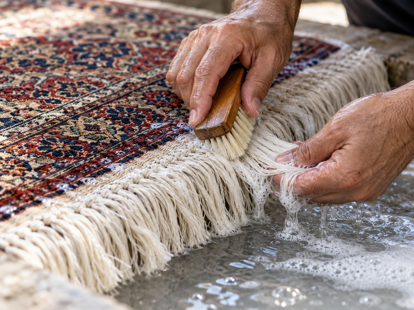 شستشوی تخصصی فرش دستباف و مراقبت از ریشه فرش در قالیشویی مهرآباد